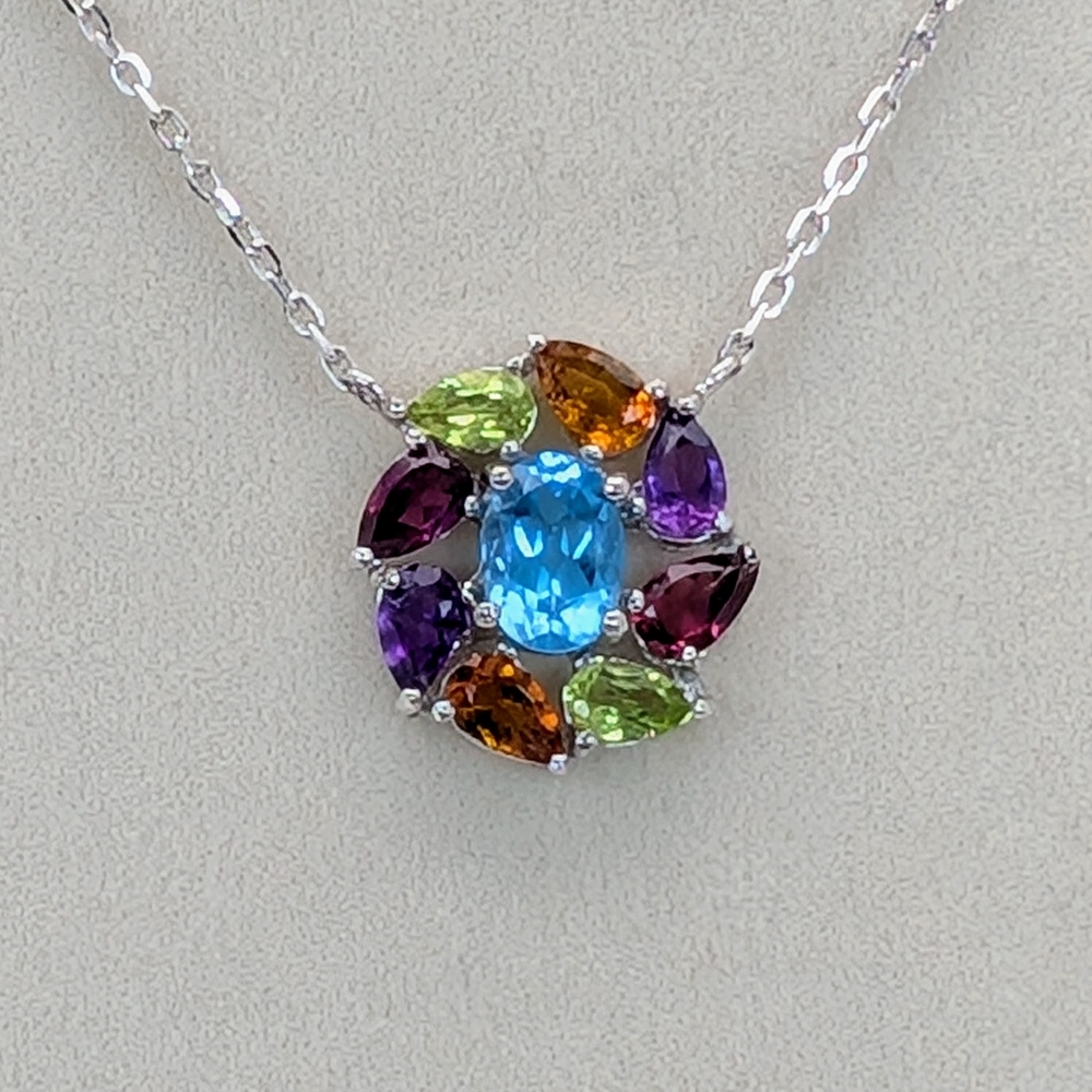 Multi Gemstone S925 Sterling Silver Necklace